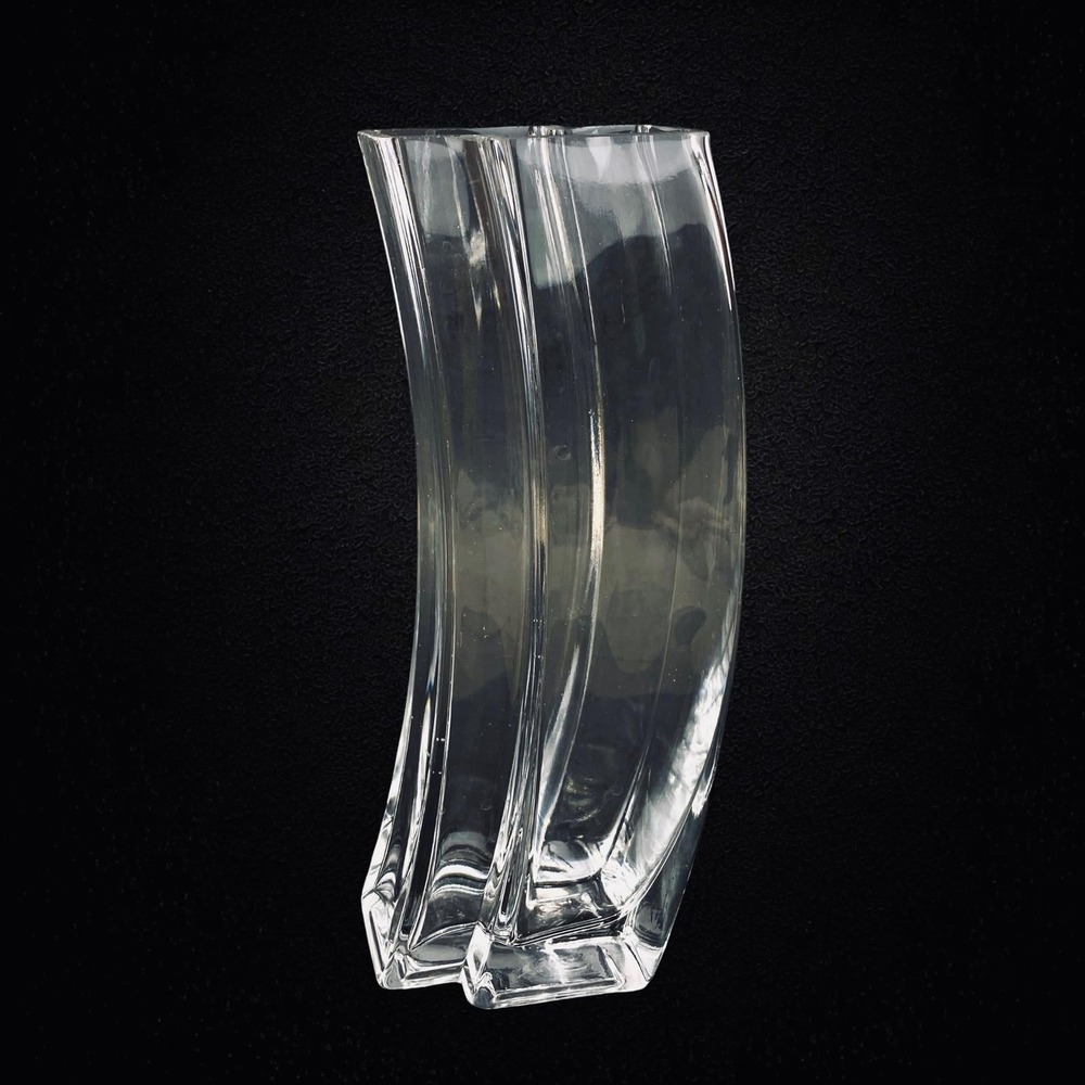 Modernist Art Glass Vase Clear Sculptural Crystal Style Decor 1980s 1990s